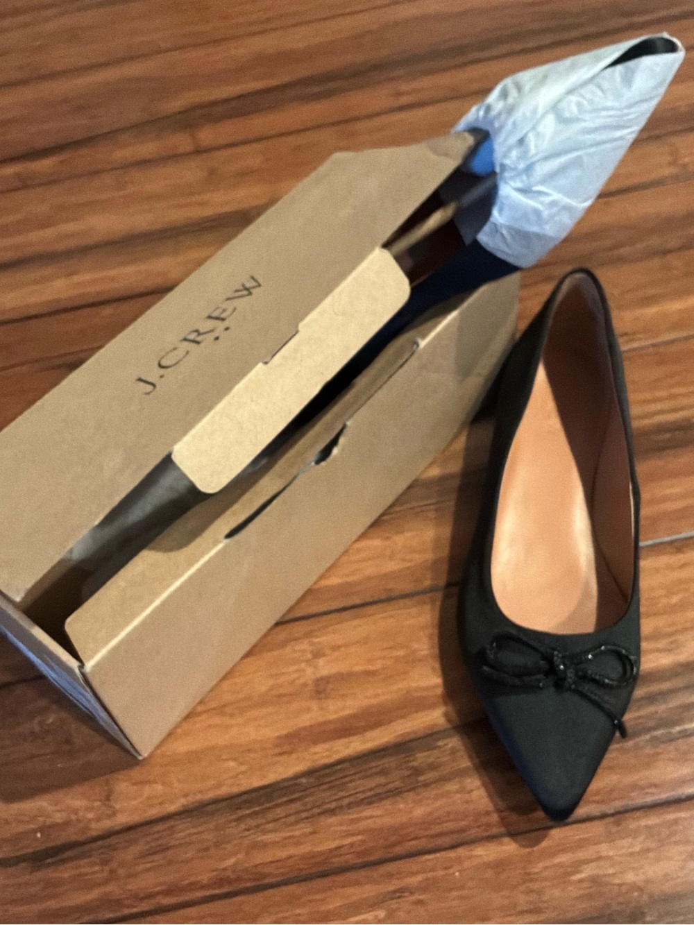 J. Crew Black Pointed-Toe Bow Flats